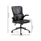 FORTIA Ergonomic Office Desk Chair, Lumbar Support, Mesh Fabric, Retractable Armrests, Black - Rear View