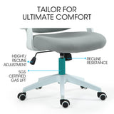 Fortia Ergonomic Office Desk Chair, Coolmesh Fabric, Adjustable Recline, Grey Mesh/White Frame - Extra Image