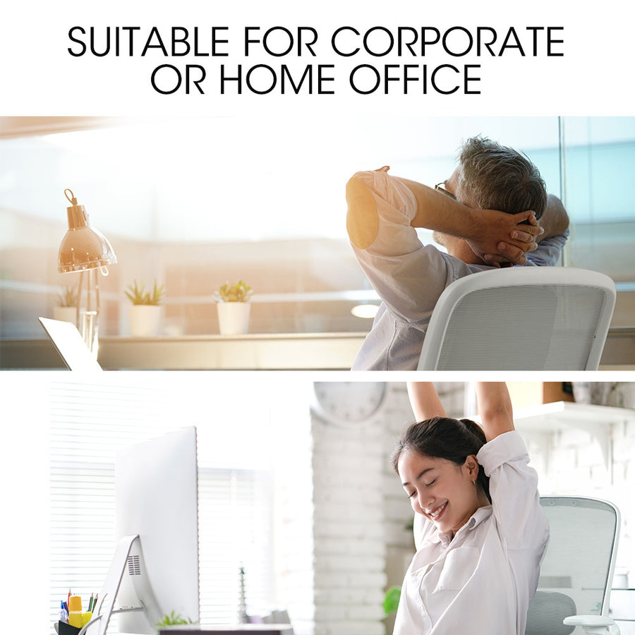 Fortia Ergonomic Office Desk Chair, Coolmesh Fabric, Adjustable Recline, Grey Mesh/White Frame