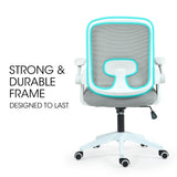 Fortia Ergonomic Office Desk Chair, Coolmesh Fabric, Adjustable Recline, Grey Mesh/White Frame - Close-Up Angle