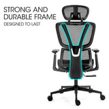 Fortia Ergonomic Office Desk Chair, Coolmesh Fabric, Adjustable Lumbar Support, Headrest, Armrest and Recline, Black Mesh/Black Frame - Close-Up Angle