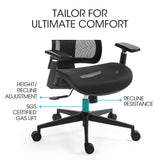 Fortia Ergonomic Office Desk Chair, Coolmesh Fabric, Adjustable Lumbar Support, Headrest, Armrest and Recline, Black Mesh/Black Frame - Extra Image