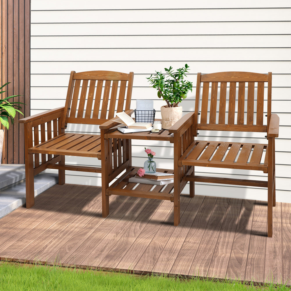 Livsip Wooden Garden Bench Chair&Table Loveseat Brown
