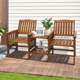 Livsip Wooden Garden Bench Chair&Table Loveseat Brown - Top-Down View