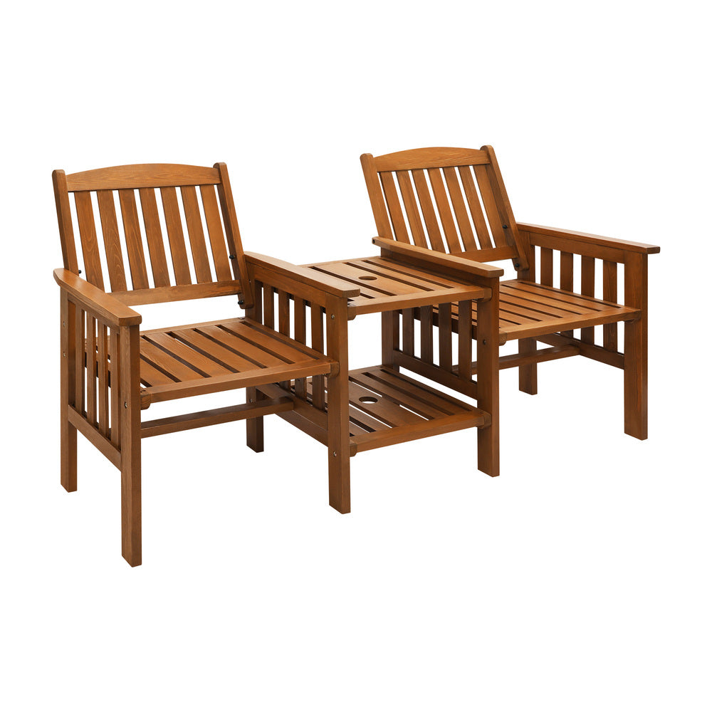 Livsip Wooden Garden Bench Chair&Table Loveseat Brown