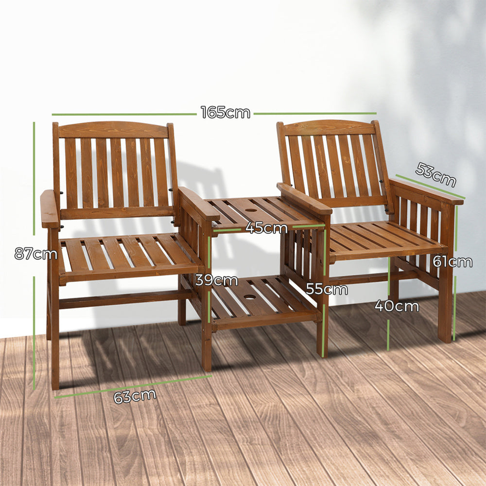 Livsip Wooden Garden Bench Chair&Table Loveseat Brown