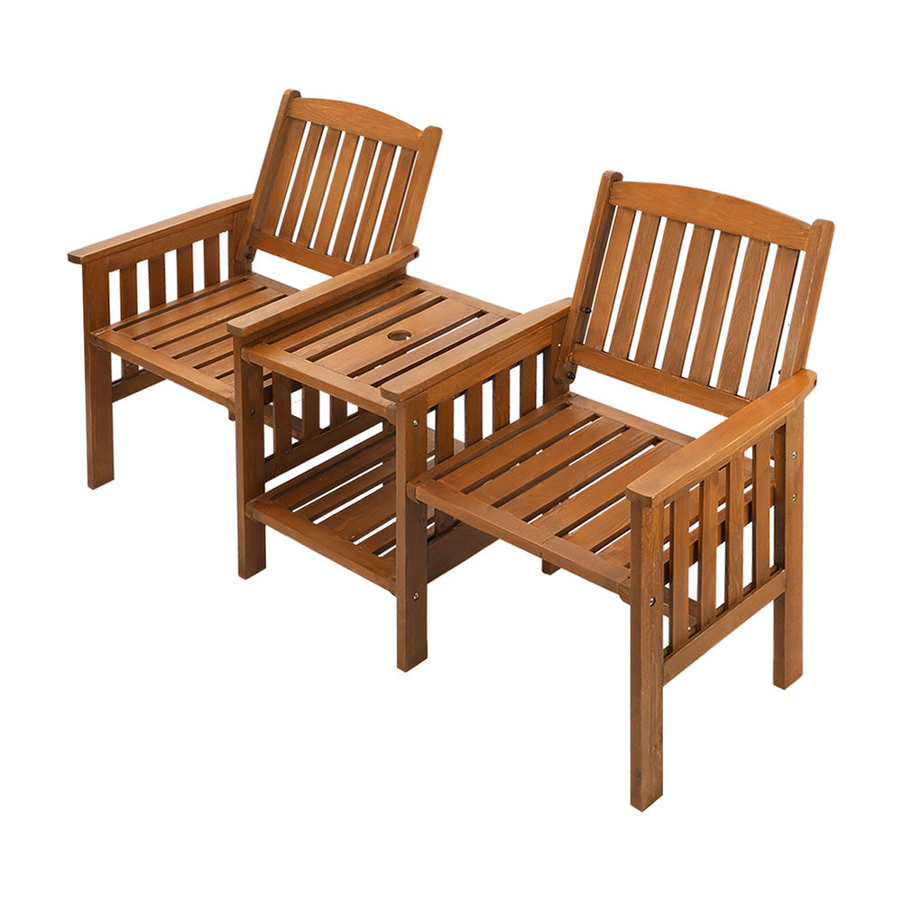 Livsip Wooden Garden Bench Chair&Table Loveseat Brown