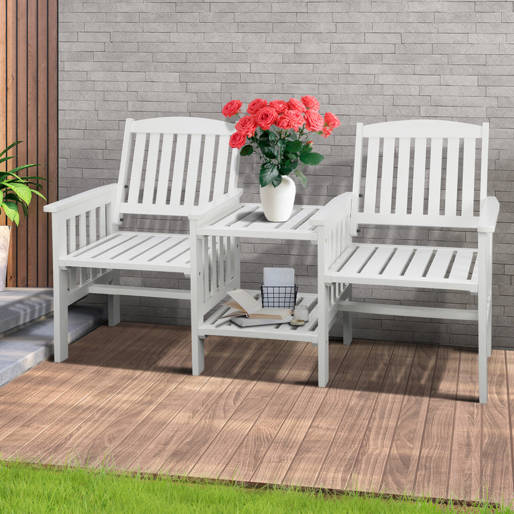 Livsip Wooden Garden Bench 2 Seat Chair&Table White