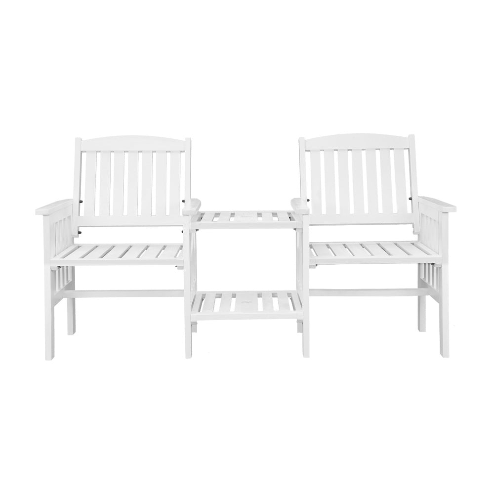 Livsip Wooden Garden Bench 2 Seat Chair&Table White