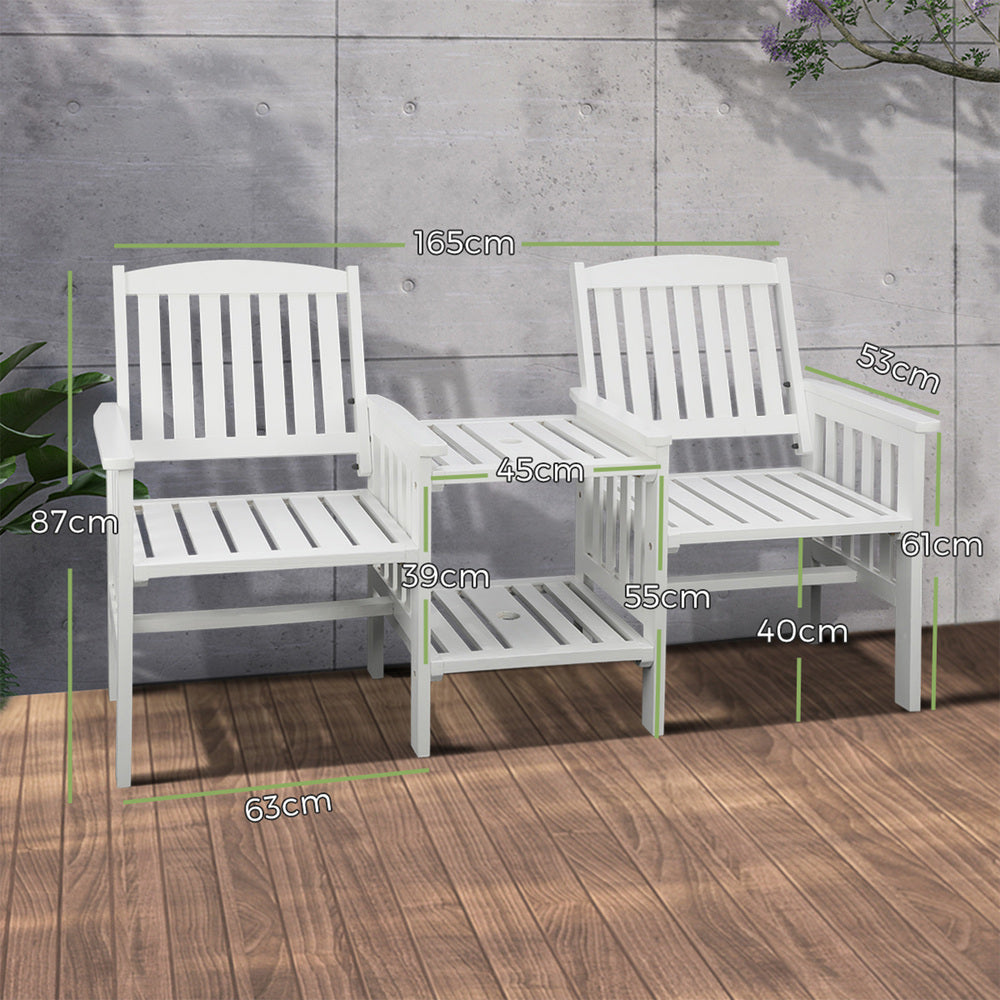 Livsip Wooden Garden Bench 2 Seat Chair&Table White