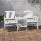 Livsip Wooden Garden Bench 2 Seat Chair&Table White - Front View