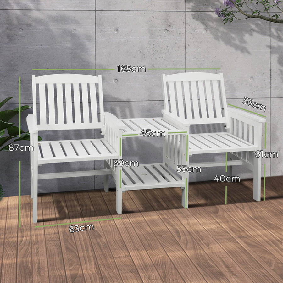 Livsip Wooden Garden Bench 2 Seat Chair&Table White