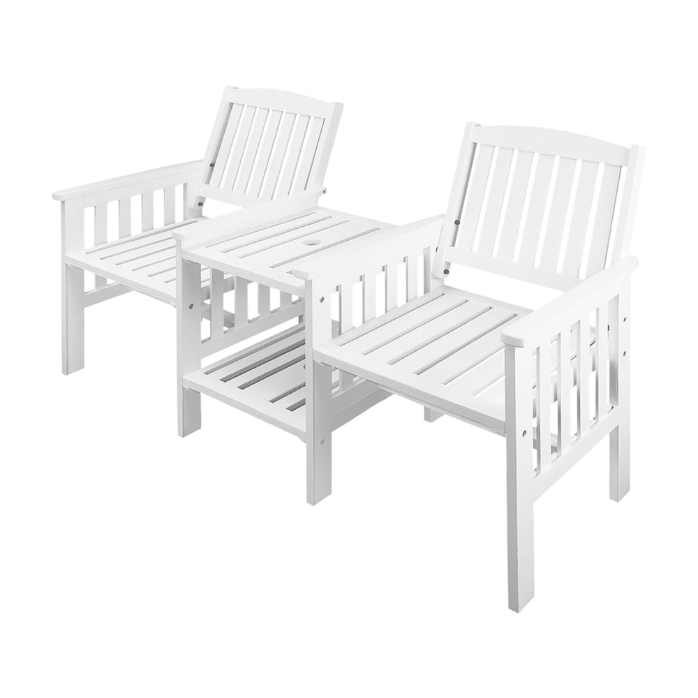 Livsip Wooden Garden Bench 2 Seat Chair&Table White