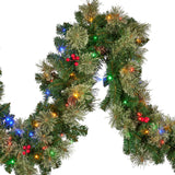 274cm Bristle Berry Multicolour Pre-Lit Christmas Garland - Close-Up Angle