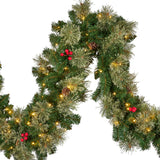 274cm Bristle Berry Multicolour Pre-Lit Christmas Garland - Low Angle