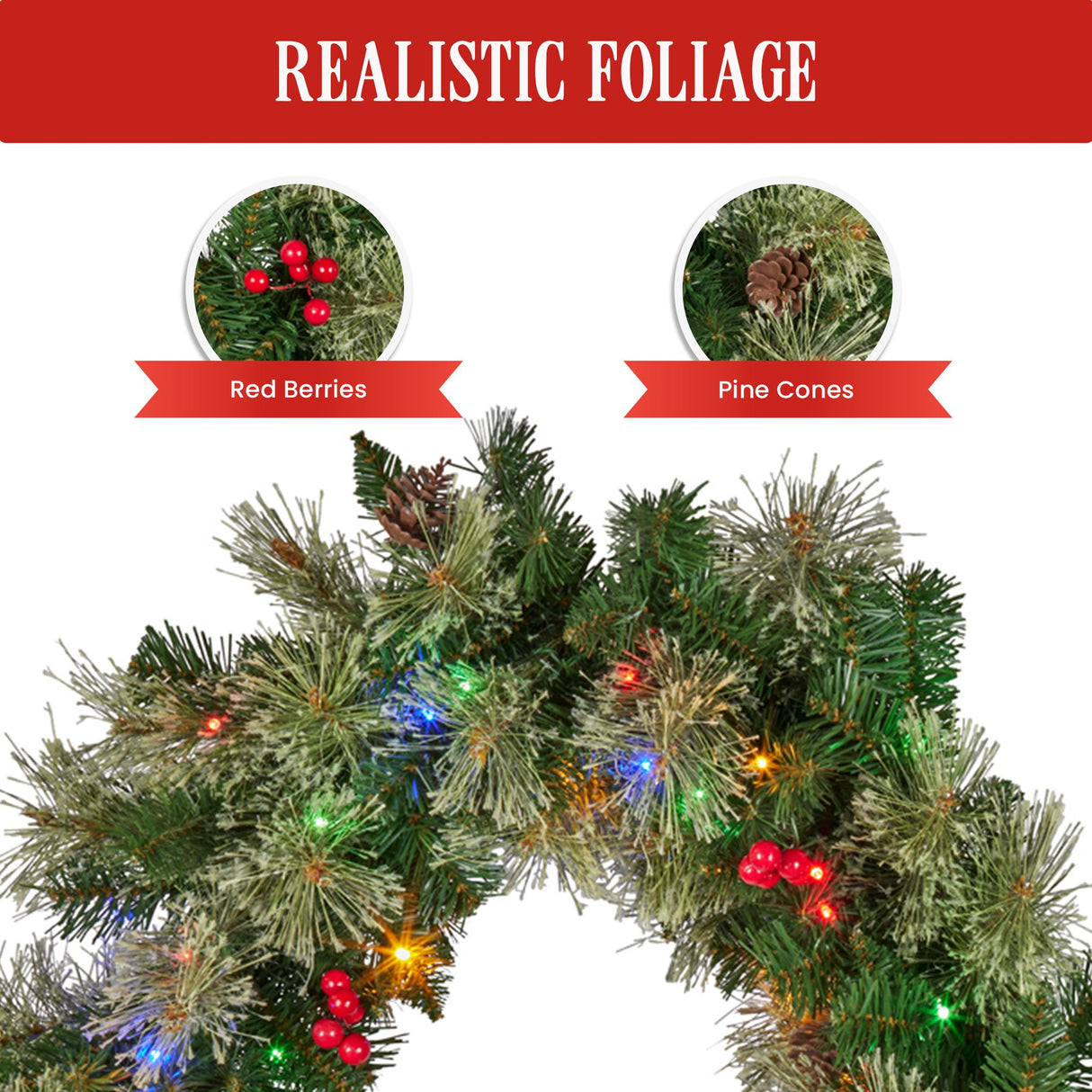 274cm Bristle Berry Multicolour Pre-Lit Christmas Garland