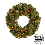 61cm Bristle Berry Christmas Wreath with Multi Functions Lights - Top-Down View