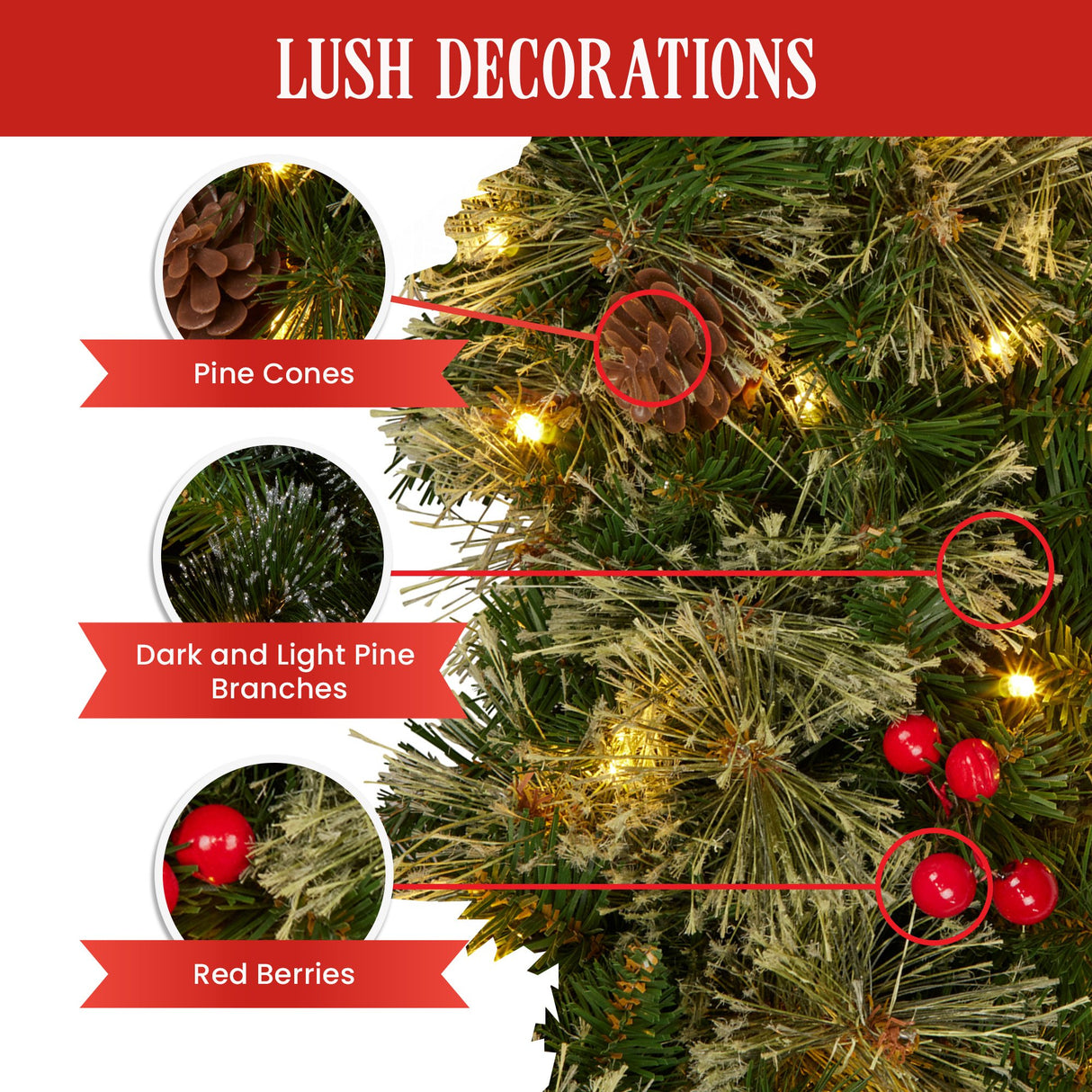 61cm Bristle Berry Christmas Wreath with Multi Functions Lights