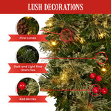 61cm Bristle Berry Christmas Wreath with Multi Functions Lights - Low Angle