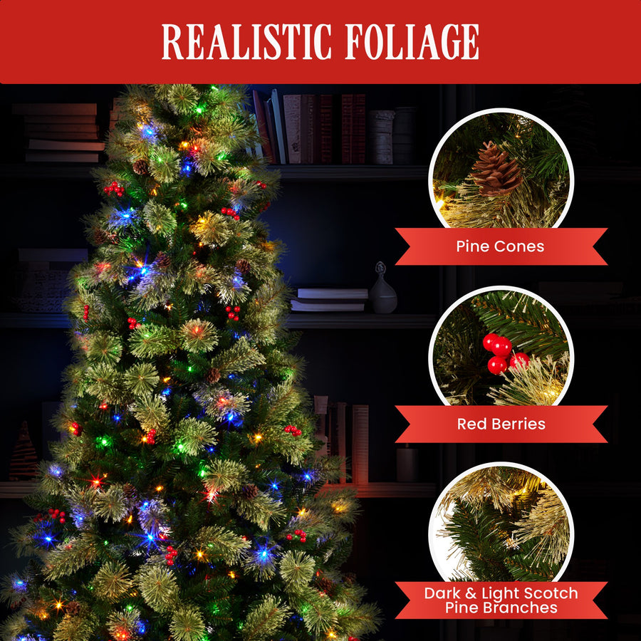 National Tree Company 2.3m Bristle Berry Multicolour Pre-Lit Christmas Tree with 1116 Tips