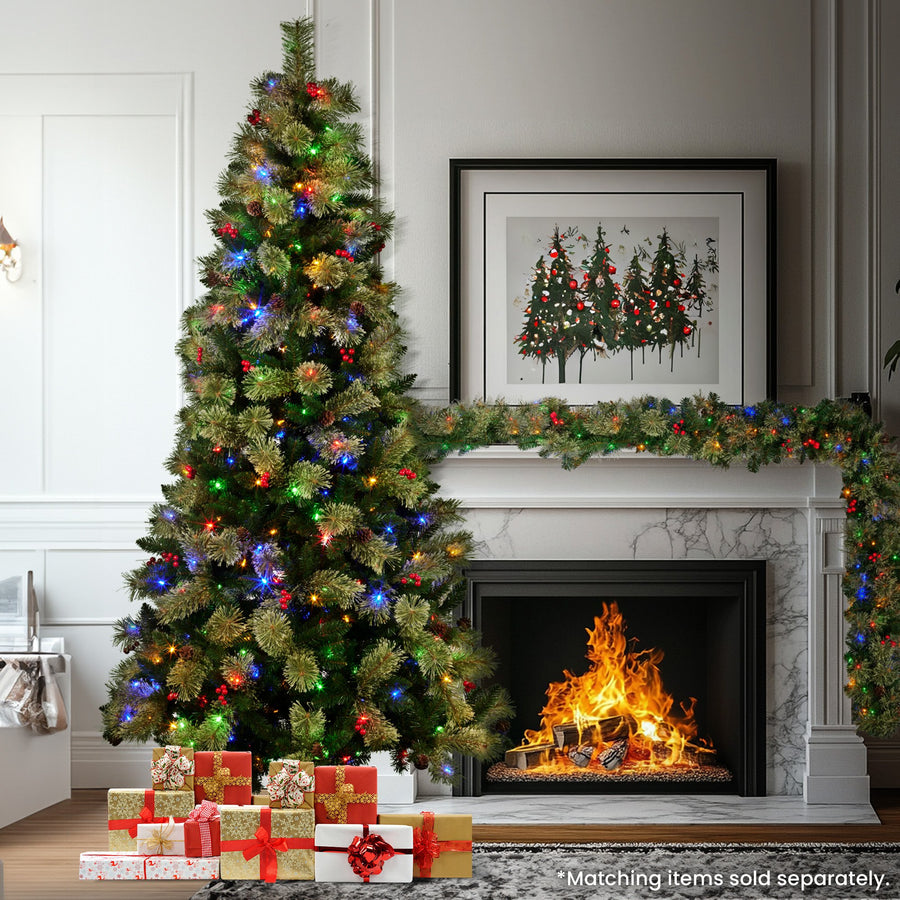 National Tree Company 2.3m Bristle Berry Multicolour Pre-Lit Christmas Tree with 1116 Tips