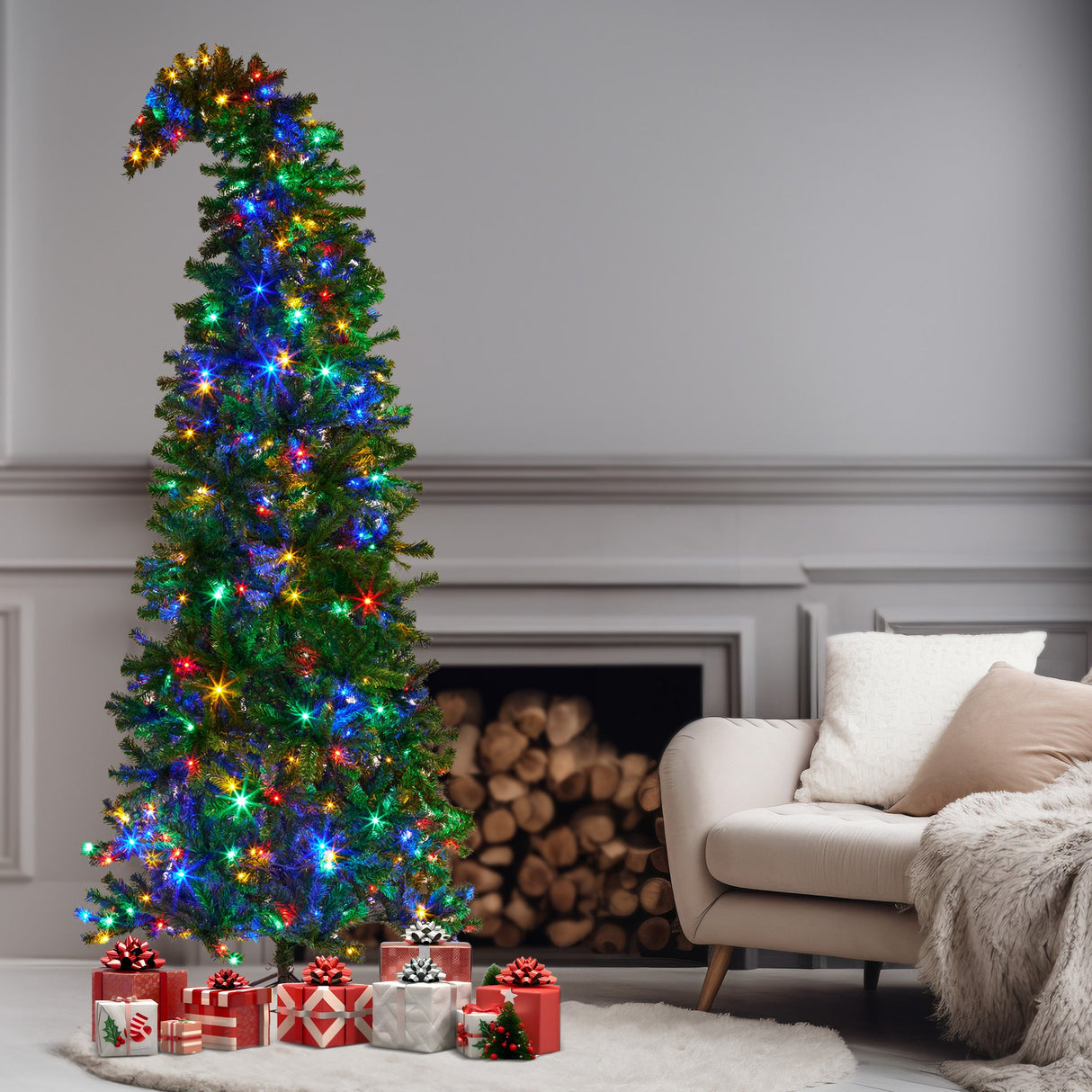 Christabelle Bad Santa Curved Multicolour Pre-Lit Christmas Tree - 2.3m