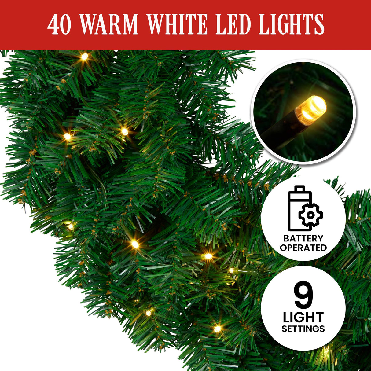 Chadwick Green Pre-Lit Christmas Wreath - 61cm