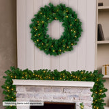 Chadwick Green Pre-Lit Christmas Wreath - 61cm - Close-Up Angle