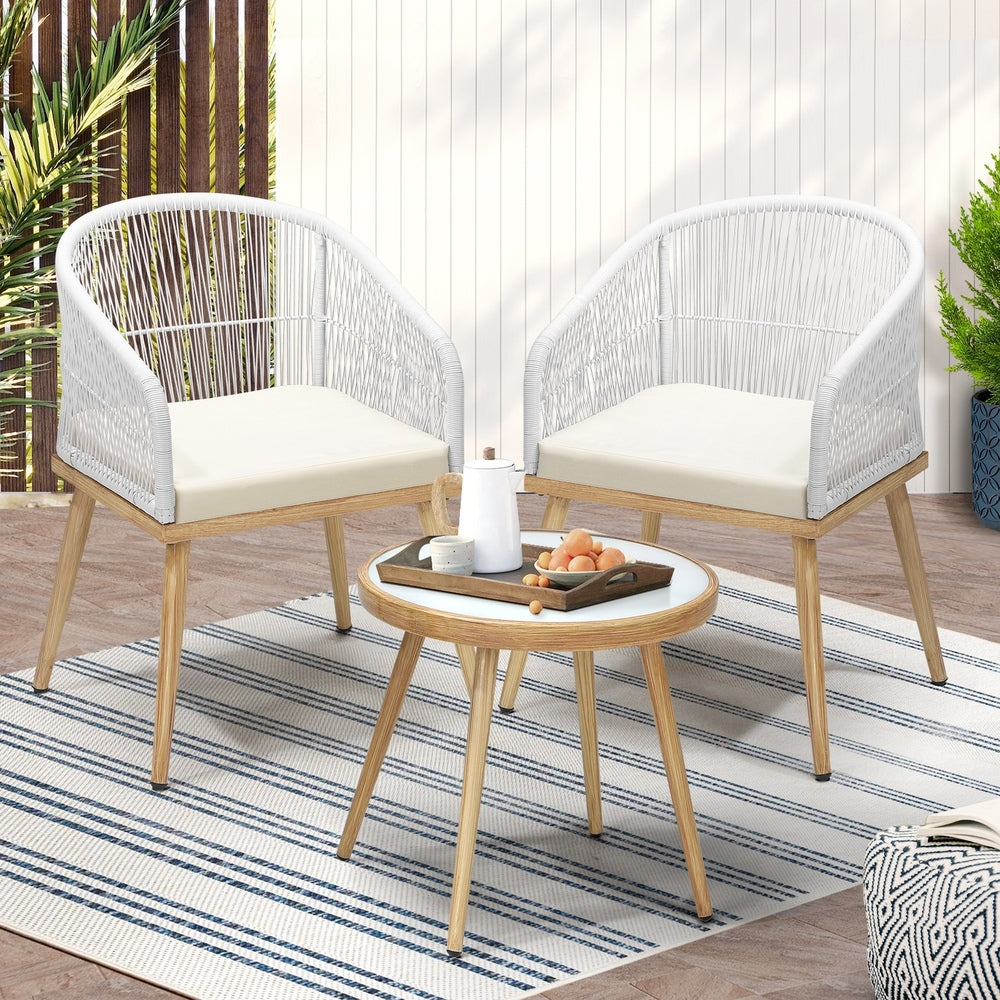 Livsip 3PCS Outdoor Set Table&Chairs with Rope Beige