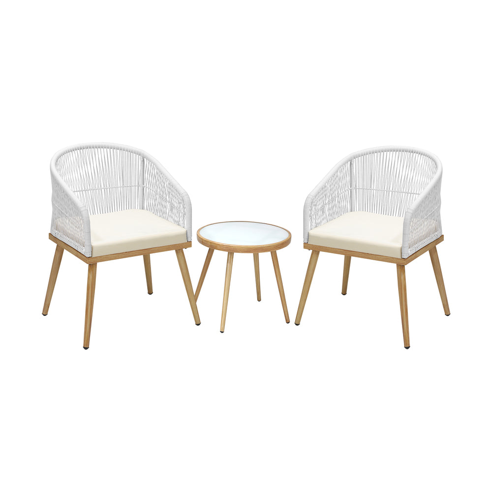 Livsip 3PCS Outdoor Set Table&Chairs with Rope Beige