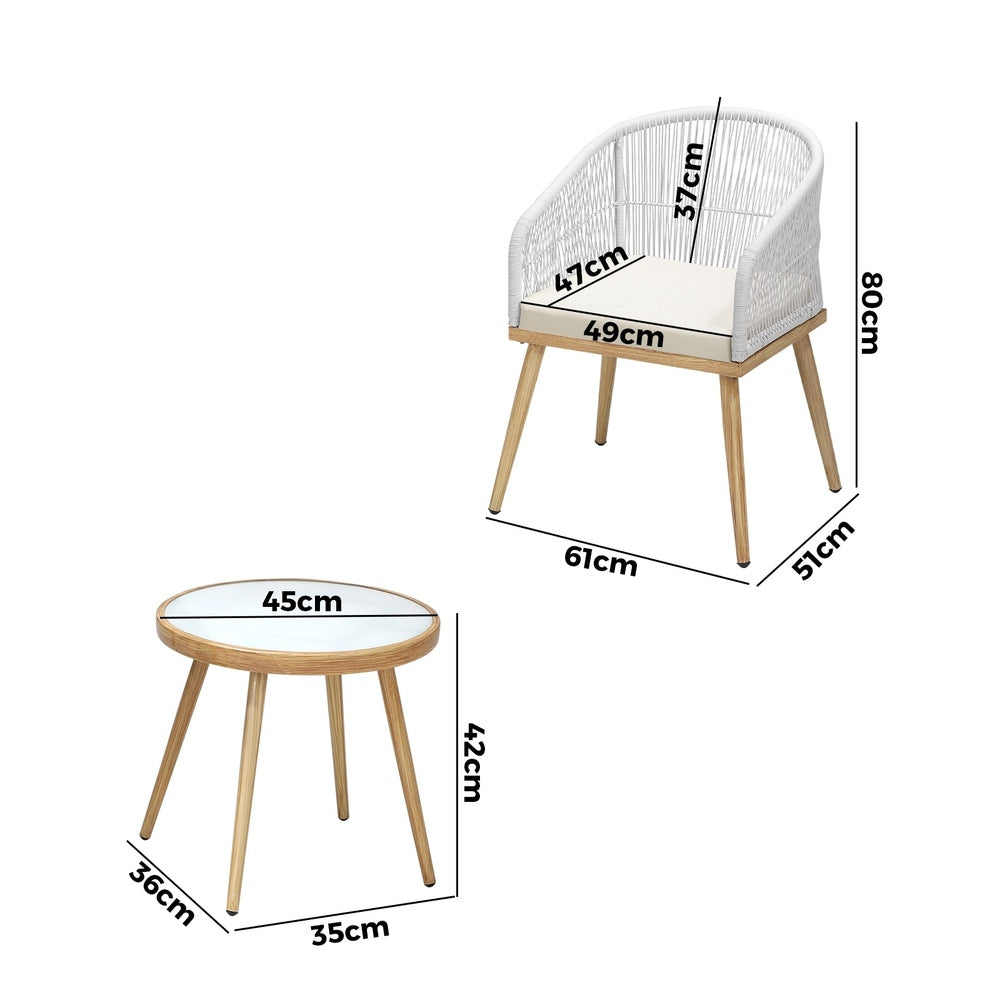 Livsip 3PCS Outdoor Set Table&Chairs with Rope Beige