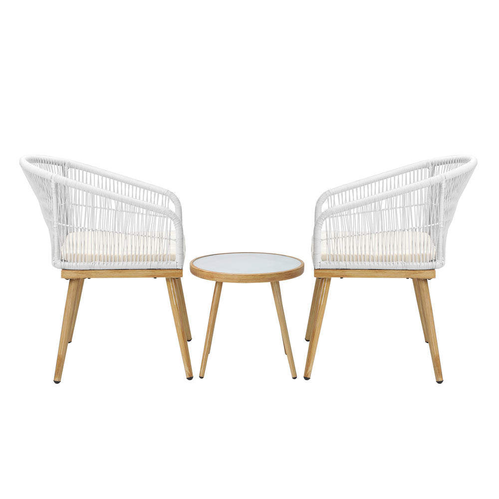 Livsip 3PCS Outdoor Set Table&Chairs with Rope Beige