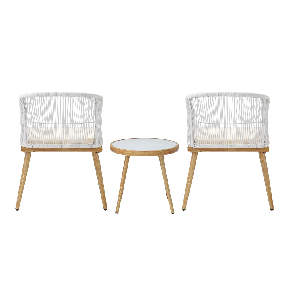 Livsip 3PCS Outdoor Set Table&Chairs with Rope Beige