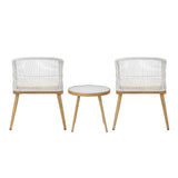 Livsip 3PCS Outdoor Set Table&Chairs with Rope Beige - Front View