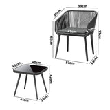 Livsip Outdoor Furniture Set Chairs&Side Table 3PCS - 45-Degree Angle