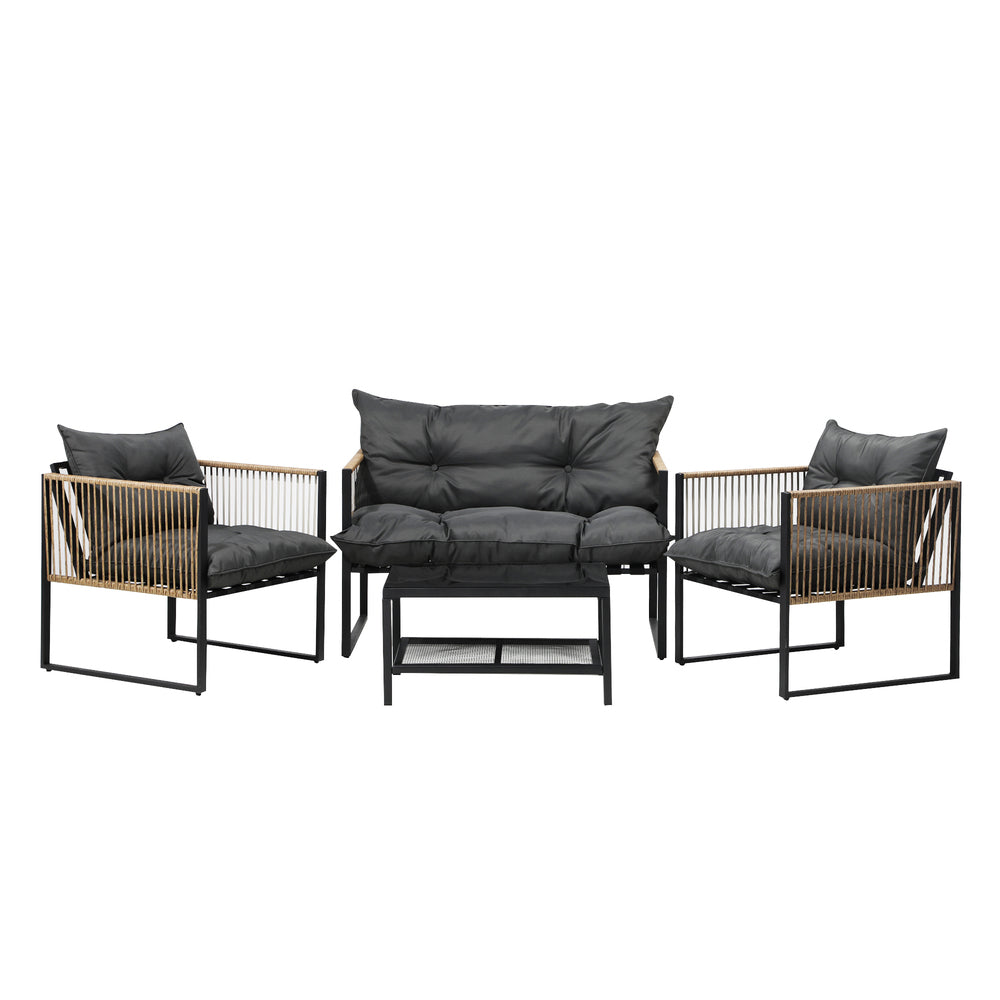 Livsip 4 PCS Outdoor Furniture Set Lounge Sofa Table Chairs