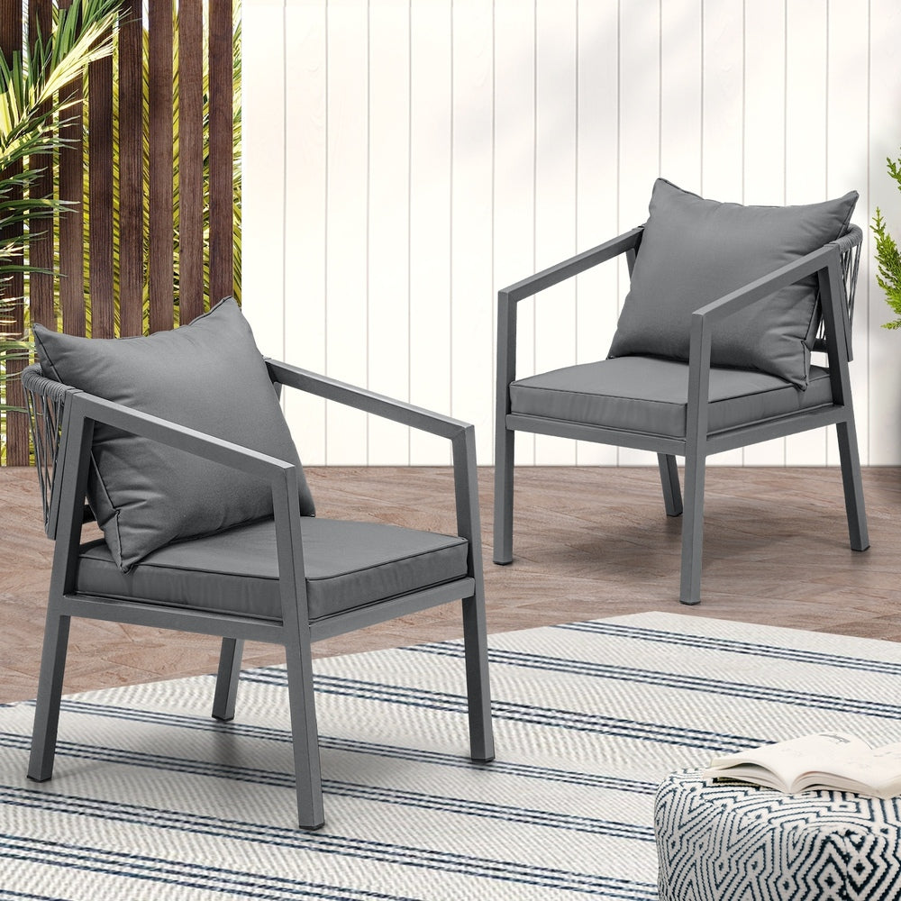 Livsip 2X Outdoor Chairs Steel Frame Padded Seat