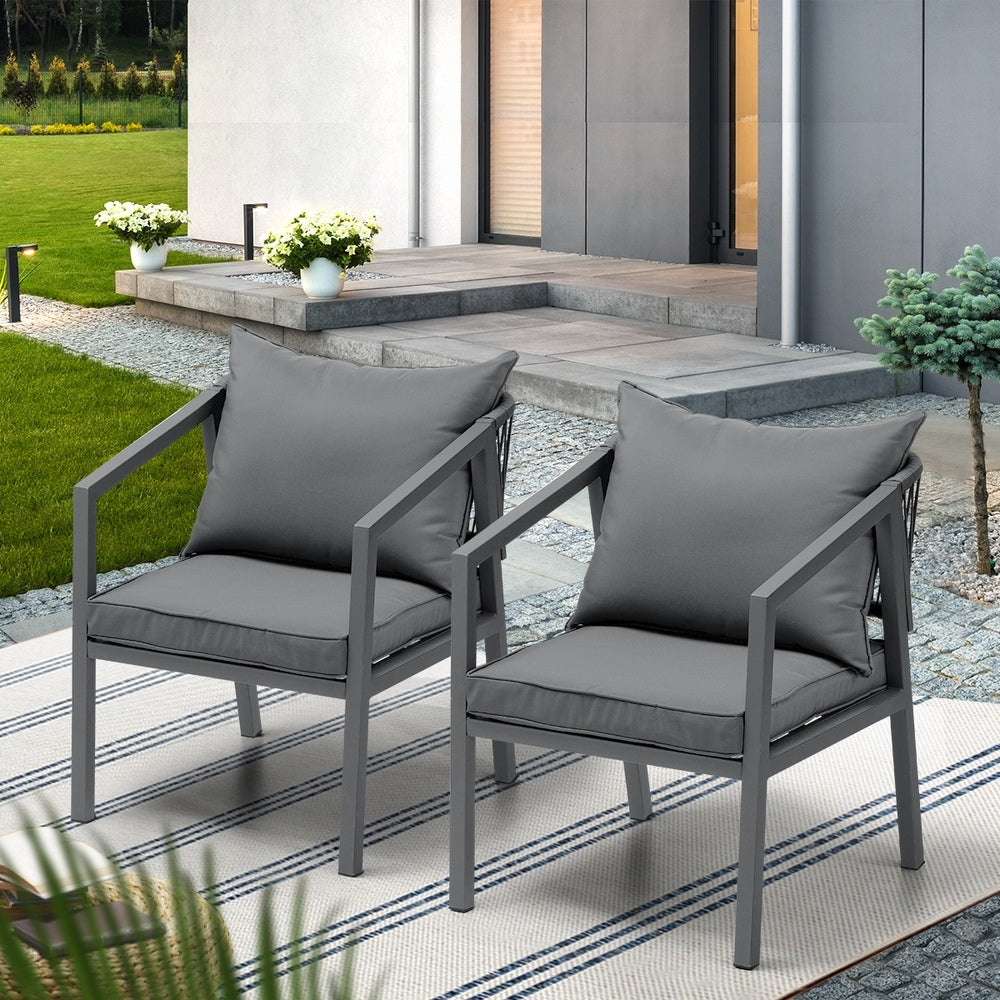 Livsip 2X Outdoor Chairs Steel Frame Padded Seat
