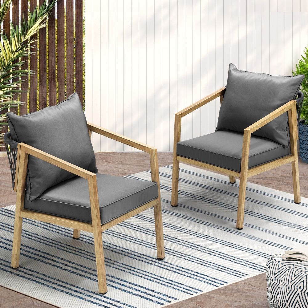 Livsip 2X Outdoor Armchairs with Padded Seat and Back Cushions