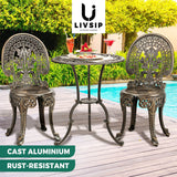 Livsip Outdoor Set 3pcs Chair Table Cast Aluminium Bronze - Top-Down View