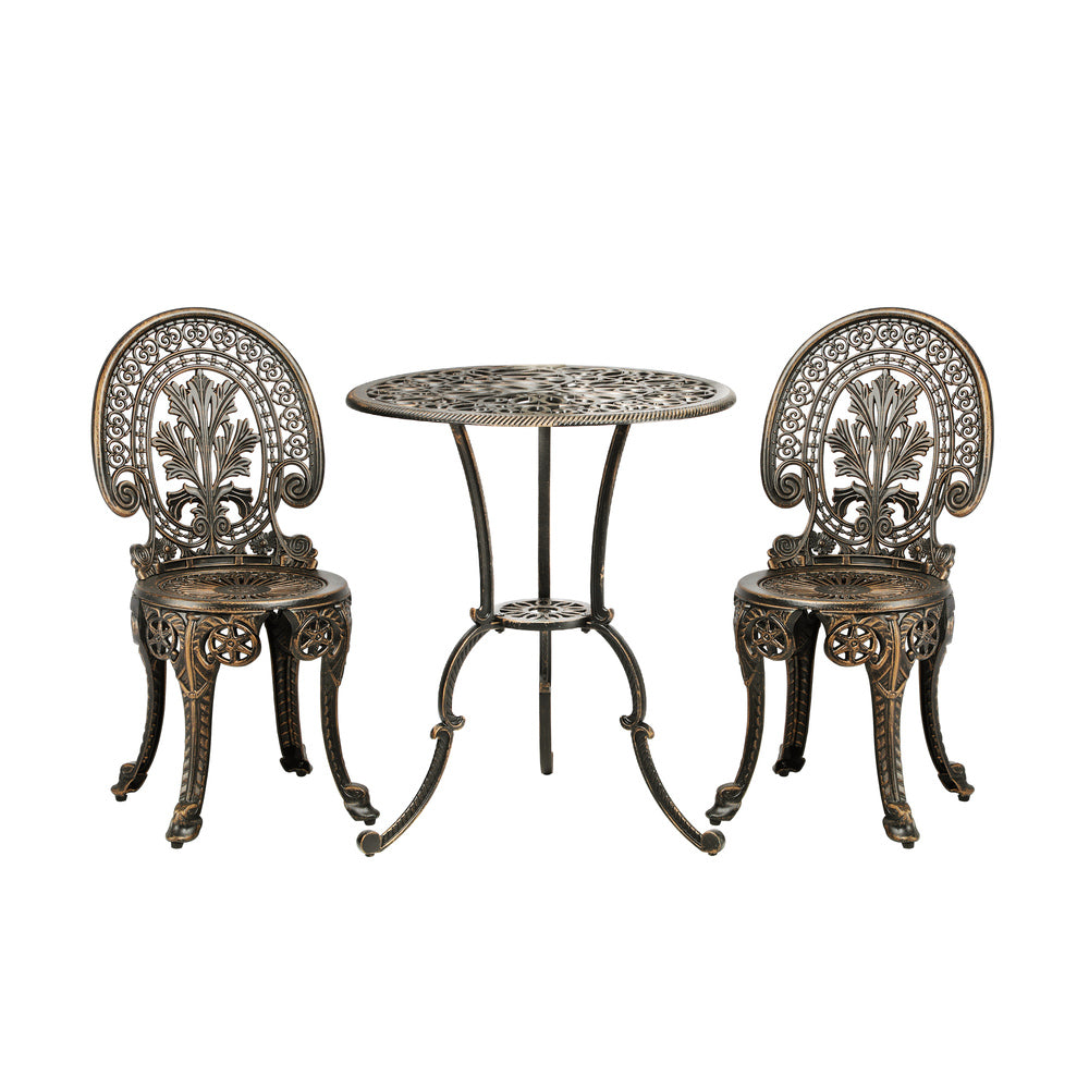Livsip Outdoor Set 3pcs Chair Table Cast Aluminium Bronze
