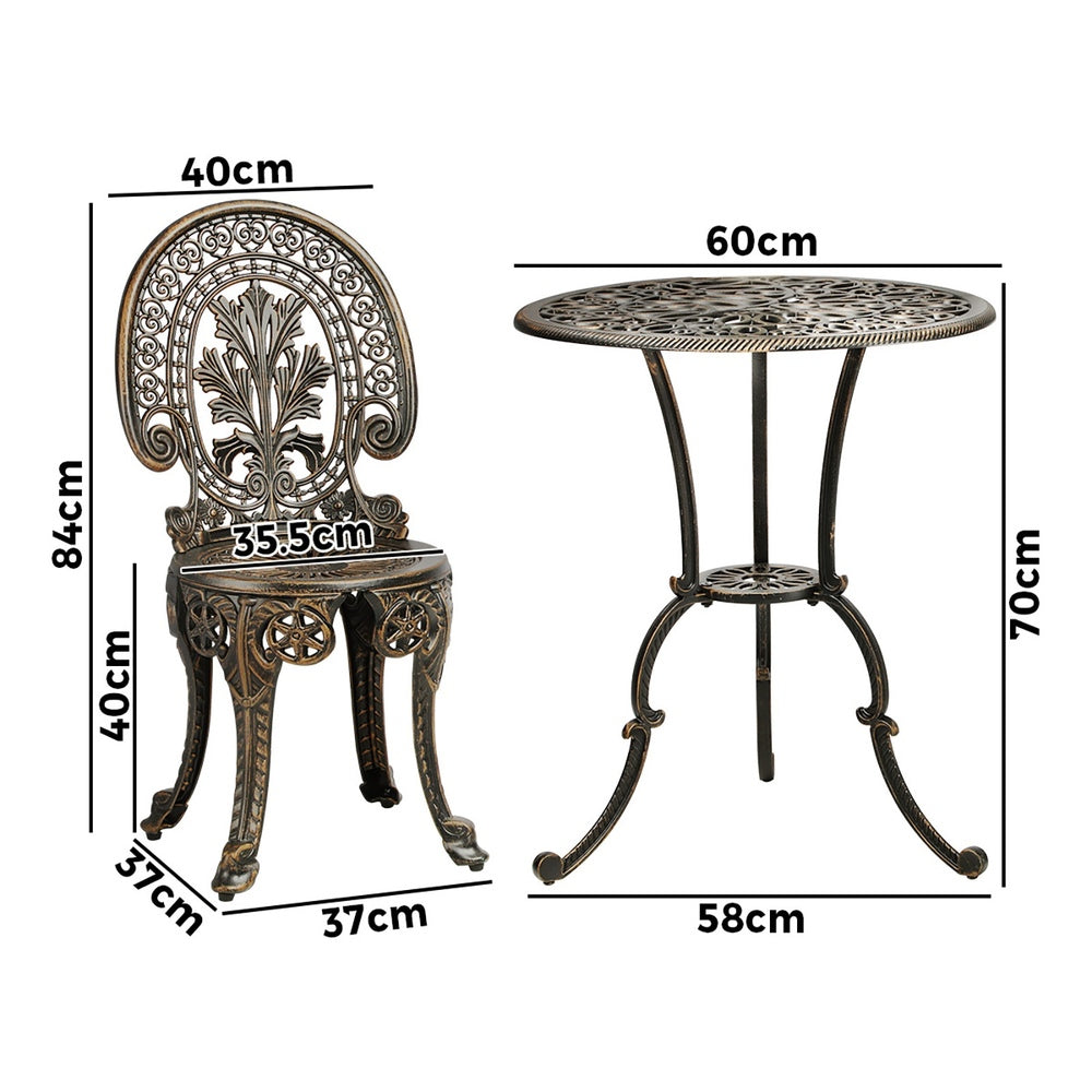 Livsip Outdoor Set 3pcs Chair Table Cast Aluminium Bronze