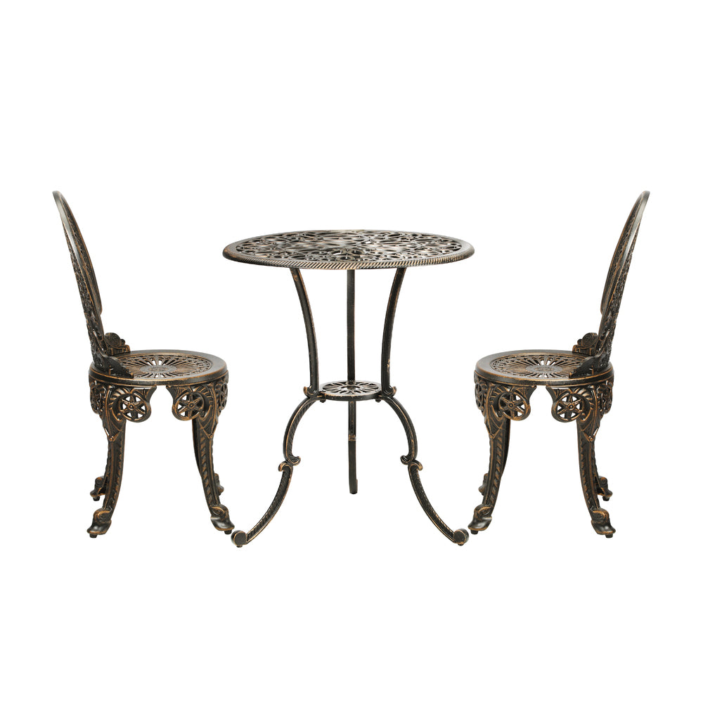 Livsip Outdoor Set 3pcs Chair Table Cast Aluminium Bronze
