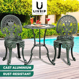 Livsip Patio Set Cast Aluminium Table&Chairs Verdigris 3PCS