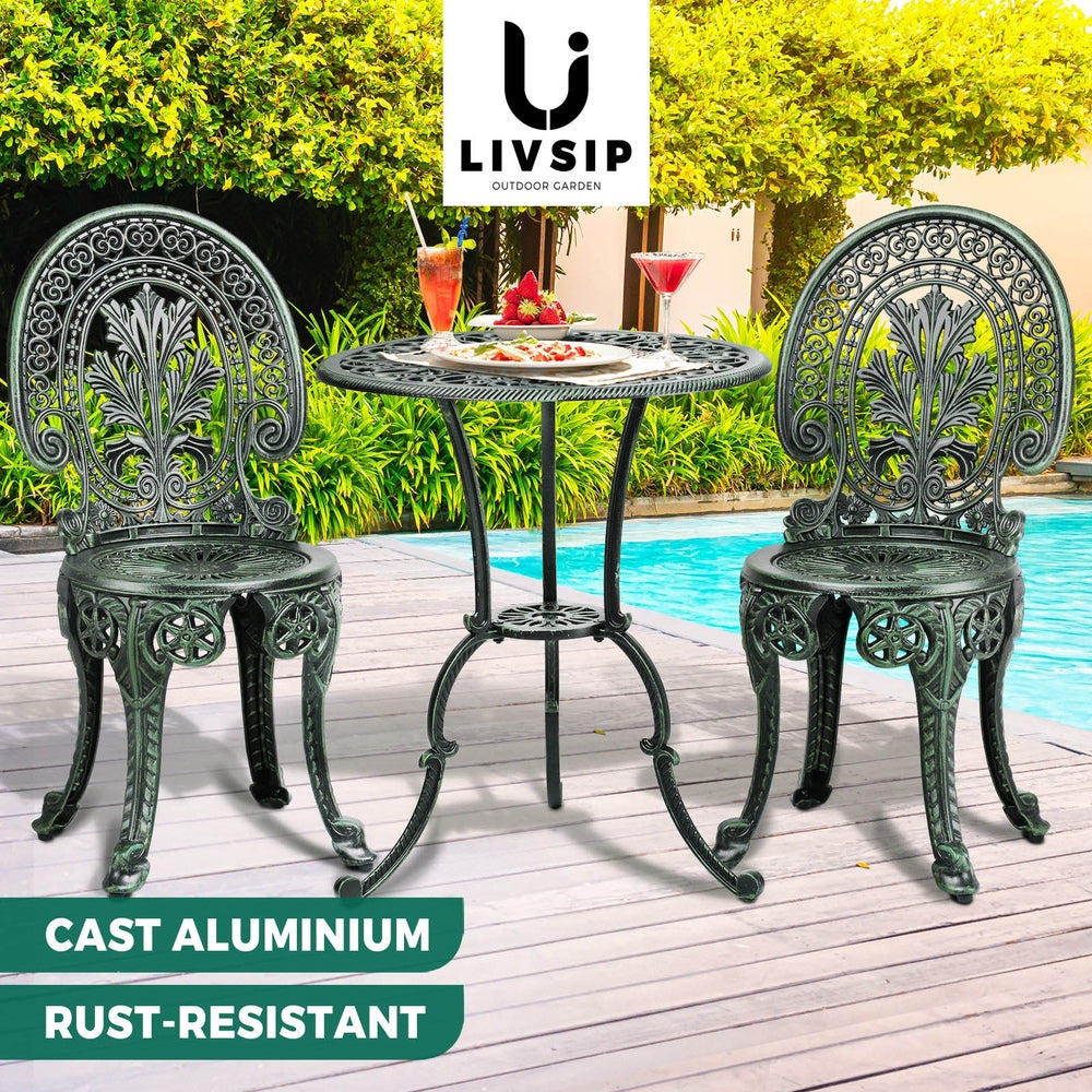 Livsip Patio Set Cast Aluminium Table&Chairs Verdigris 3PCS