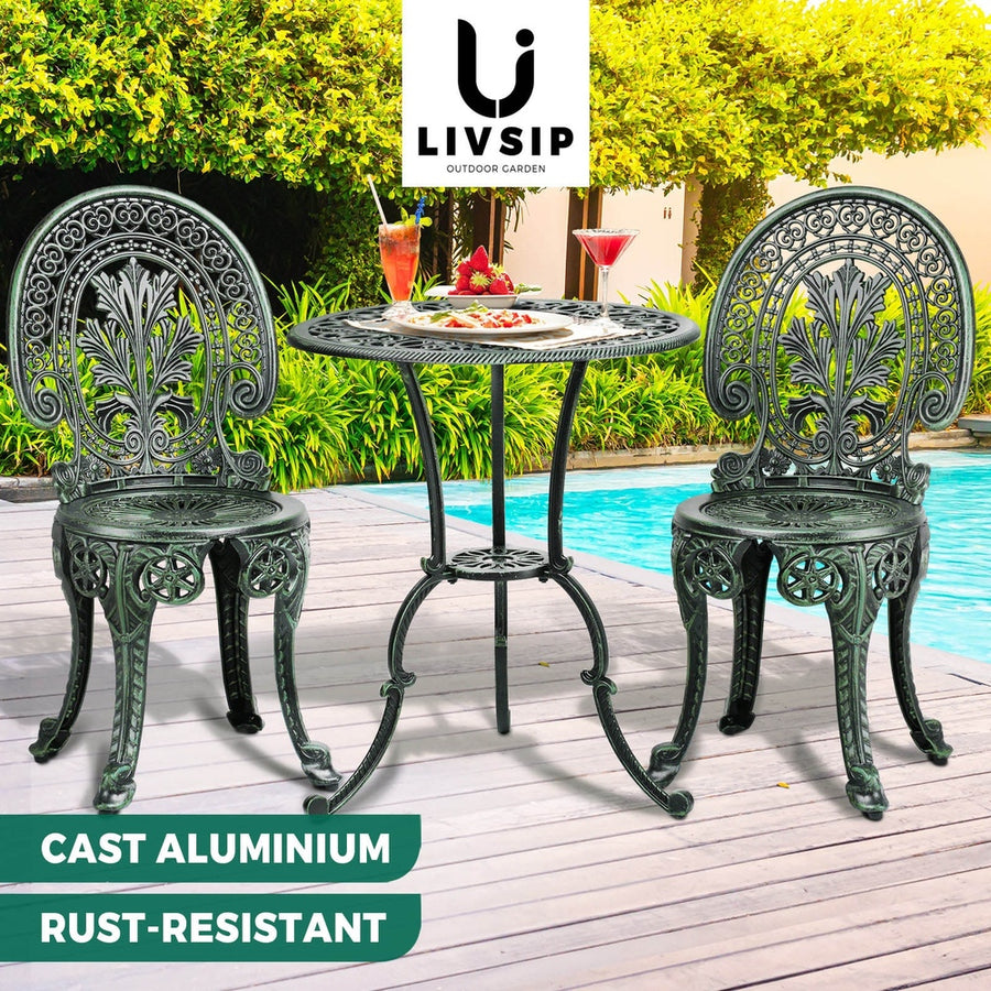 Livsip Patio Set Cast Aluminium Table&Chairs Verdigris 3PCS