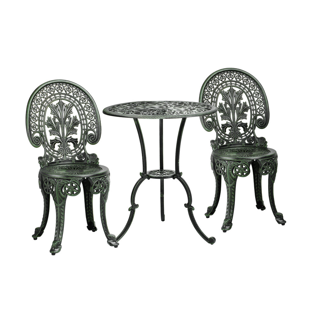 Livsip Patio Set Cast Aluminium Table&Chairs Verdigris 3PCS