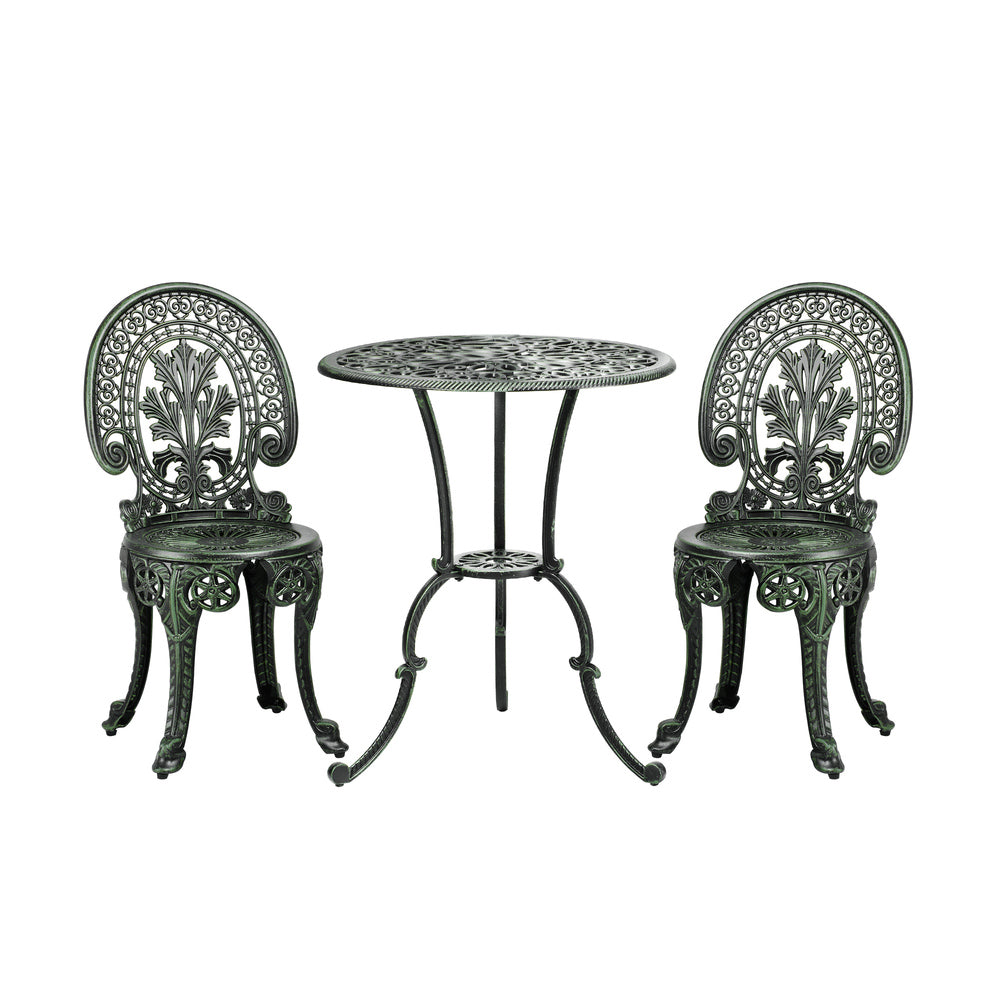 Livsip Patio Set Cast Aluminium Table&Chairs Verdigris 3PCS