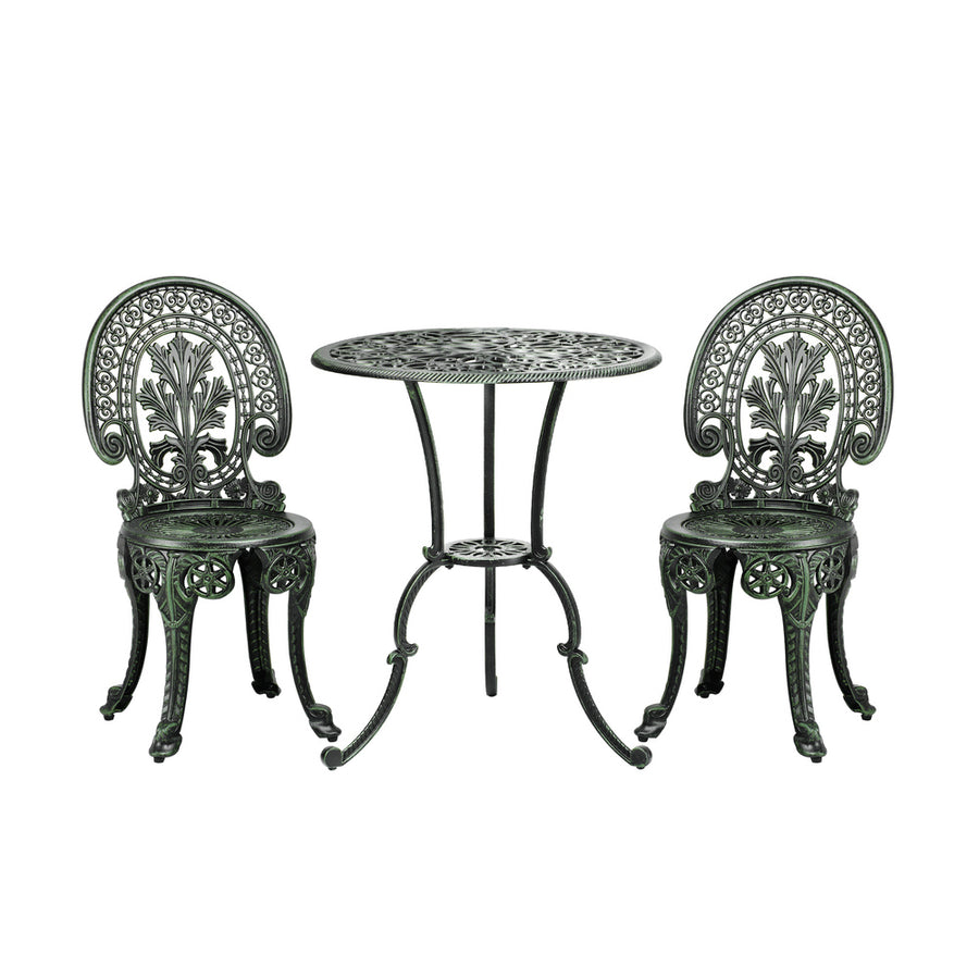Livsip Patio Set Cast Aluminium Table&Chairs Verdigris 3PCS