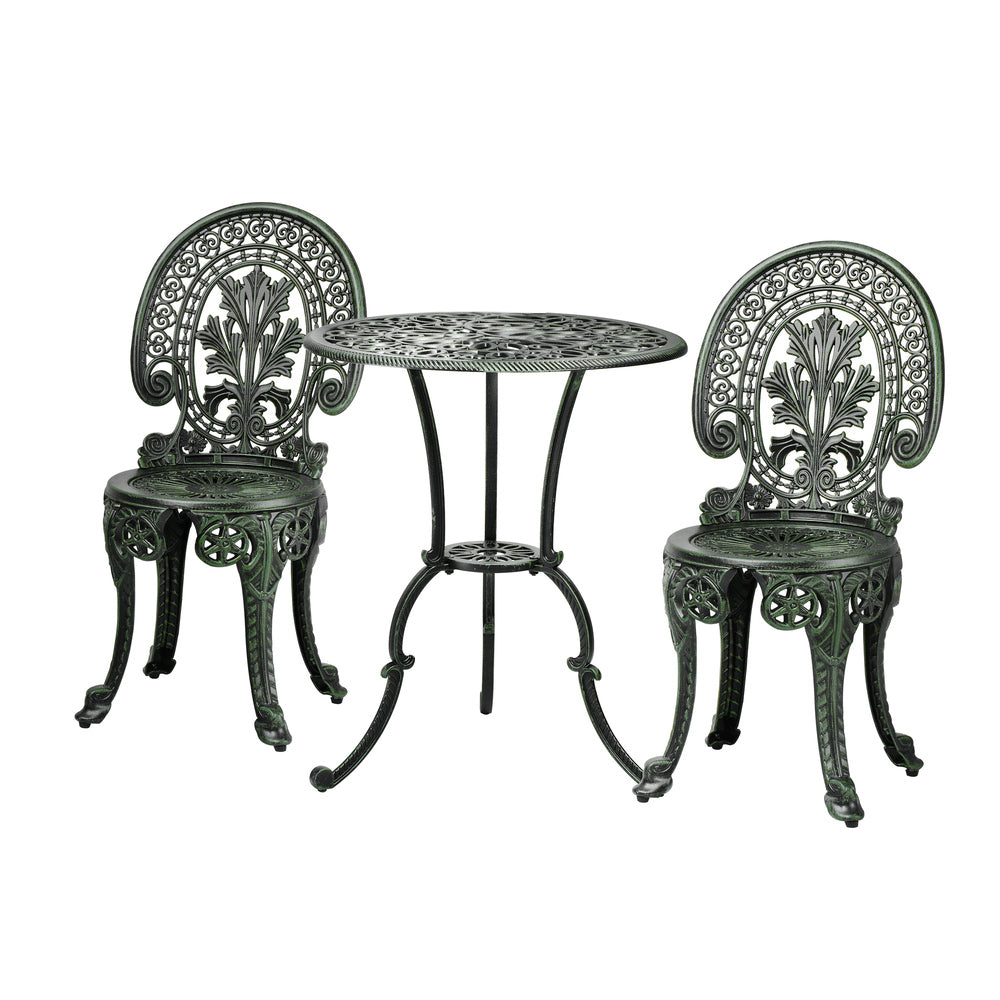 Livsip Patio Set Cast Aluminium Table&Chairs Verdigris 3PCS
